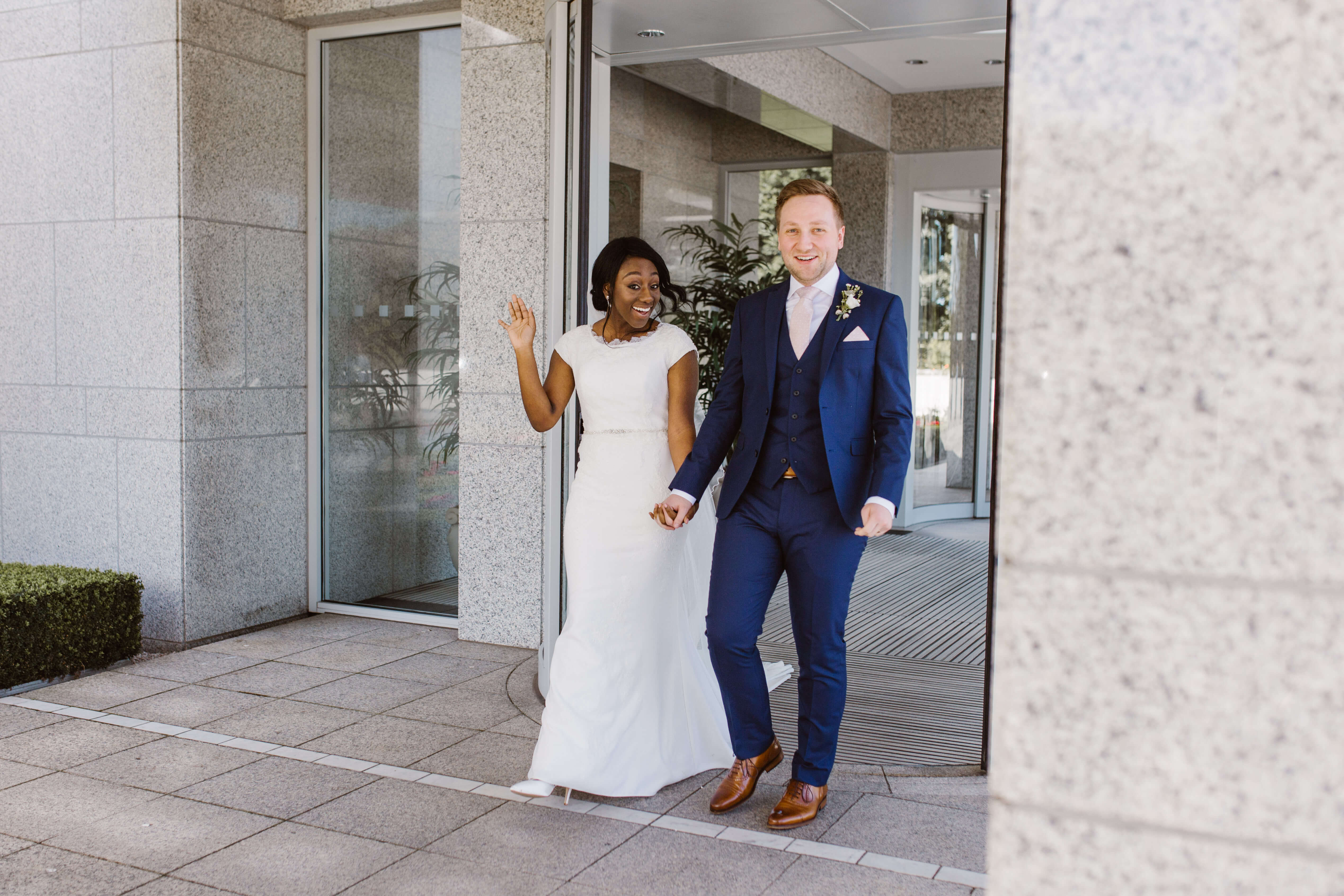 Bride and groom at a temple in England